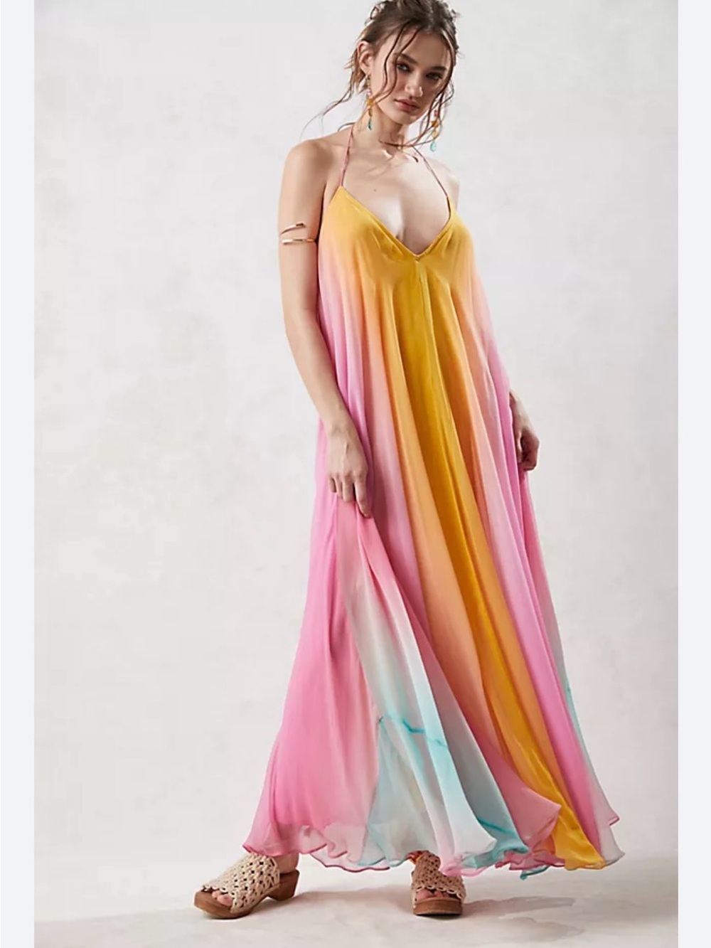 Free People Rococo Sands Zale Crinkle‎ Chiffon Maxi Dress